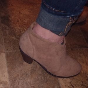 Tan high heel booties